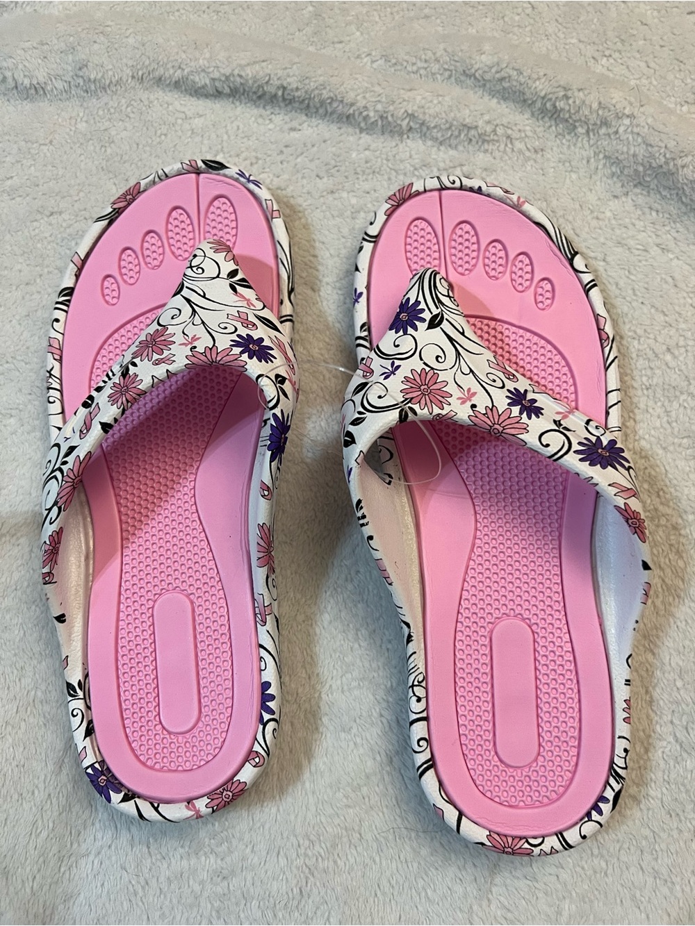 Women's Pink Floral Slip-On Sandals with Cushioned Footbed